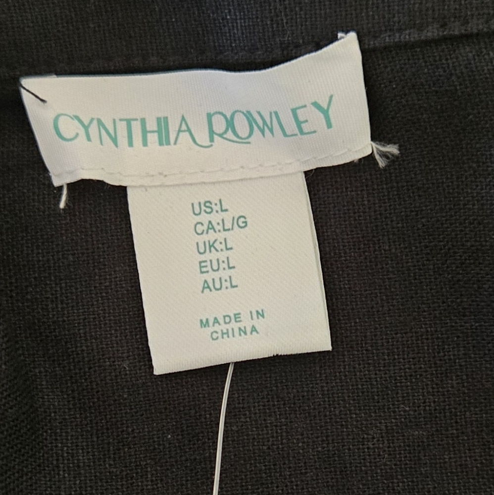 🏷️ Cynthia Rowley NY Linen Blend Black A-line Dress Size L - Picture 12 of 15